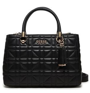 GUESS Damen Assia High Society Umhängetasche Schulranzen, Griffe Oben, Schwarz