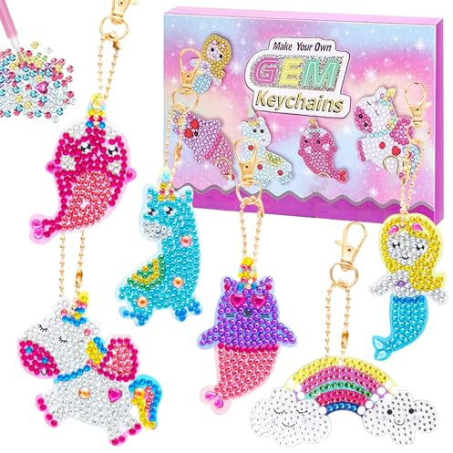 Diamond Painting Kinder, 5D Diamant Painting Kinder, Basteln sie Ihren Eigenen Diamond Painting Schlüsselanhänger, DIY Digitale Malerei, für Basteln Mädchen 6 7 8 9 10 11 12 Jahren Geburtstagsgeschenk