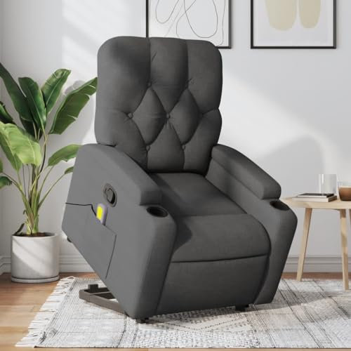 Homgoday Massagesessel mit Aufstehhilfe, Relaxsessel, Aufstehsessel Fernsehsessel TV Sessel mit Liegefunktion Ruhesessel Liegesessel Sessel, für Wohnzimmer Dunkelgrau Stoff