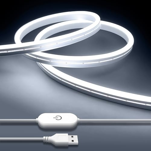 iNextStation 2M Neon LED Streifen Kaltweiß, 5V USB LED Strip Dimmbar | IP65 Wasserdichtes Lichtband, Schneidbar Schlauch Leiste für Küche Schlafzimmer Schrank Gaming TV Backlight Bar Outdoor Deko