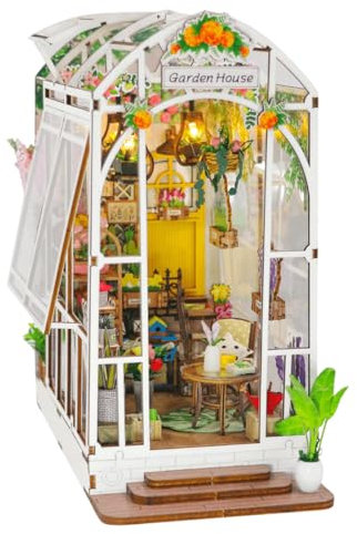 Habbari Miniaturhaus – Kreatives DIY Set zum Basteln – Originelles Geburtstagsgeschenk für Kinder & Erwachsene – Bezauberndes 3D Modell – Puppenhaus 1:24 - Motiv Book Nook - Weißes Gewächshaus
