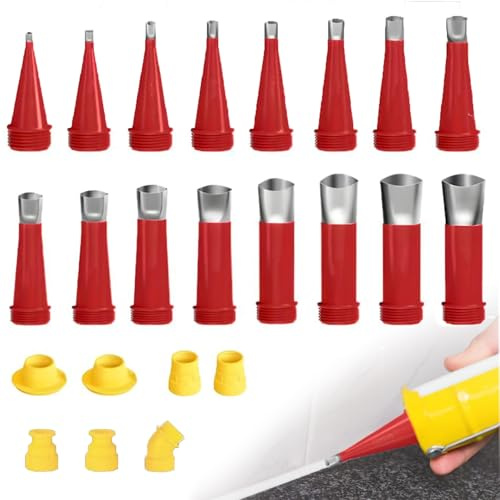 einteiliger Edelstahldüsen,Universal Integrierte Gummidüse Werkzeug Kit,Verschiedene Größen Kartuschenspitzen,Silikon spitzen Kartuschenspitzen,für Fenster Badezimmer(23 Stück)
