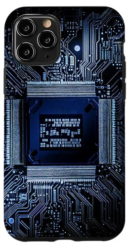 Coque pour iPhone 11 Pro Carte mère Microchip Circuit IT Fond d'ordinateur Bleu