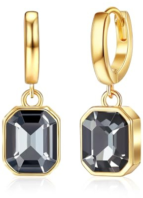 Mesovor Crystal Gold Earrings for Women, 14K Gold Plated Hypoallergenic Huggie Hoop Earrings Jewellery Gifts for Family Mother Sister Wife(Grey)