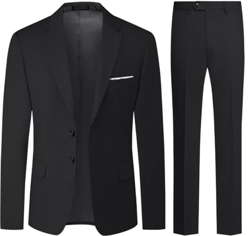 Allthemen Mens 2 Piece Suits 2 Button Business Dress Suit Black XXL