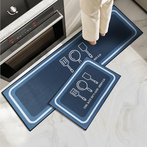7VSTOHS Juego de Alfombras de Cocina Antideslizantes de 2 Piezas, Tapete Cocina Antideslizante Resistente al Aceite, Adecuado para Cocina, Baño, Sala de Estar, 40x60+40x120 cm