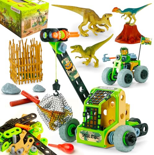 HOMETTER Giocattolo da costruzione, dinosauro cattura tema, kit di apprendimento STEM, blocchi da costruzione per bambini in età prescolare, set creativo, giocattolo da dinosauro, regalo per ragazzi