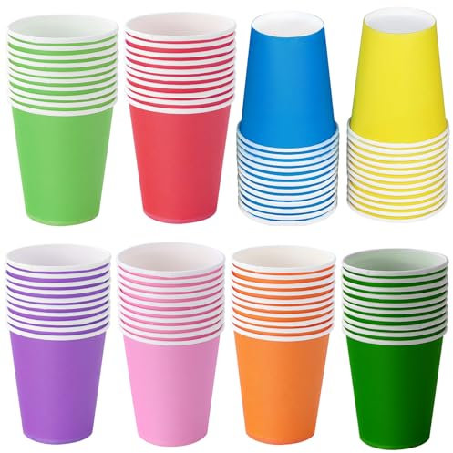 Maridergo 80 Pack Colorful Paper Cups, 250ml Multi Coloured Drinking Cups Neon Party Cups Picnic Cups Biodegradable for DIY, Birthday, Picnics, Weddings, Holiday Party, 8 Colors