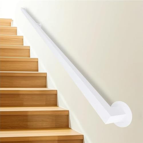 Renmlion 1ft - 20ft Handrails for Staircase | White Metal Stairs Banister Hand Rails for Indoor and Outdoor Steps Wall Mounted Stair Railing Wrought Iron Grab Bar with Fittings(6ft/180cm)