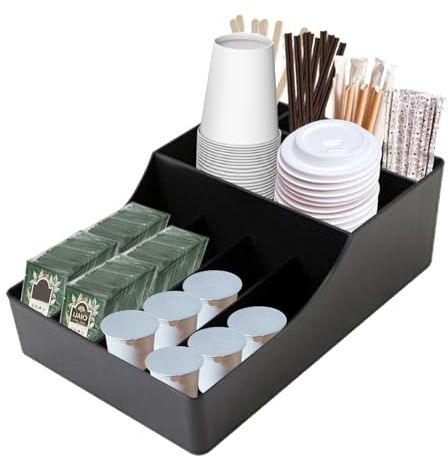 Organizzatore Professionale per Caffetteria, Cassettiera Multiscomparto Caffè Organzier, 9 Scomparti,Funzionale e Facile da Pulire, per Bicchieri Cannucce Tovaglioli Posate Zucchero (30*20*10 cm)