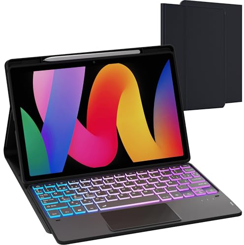 Funda con Teclado Español Ñ para Xiaomi Redmi Pad SE : DIY 3-Zonas 7 Colores Retroiluminado + panel multitáctil + Funda desmontable para teclado inalámbrico para Xiaomi Redmi Pad SE 11'' 2023
