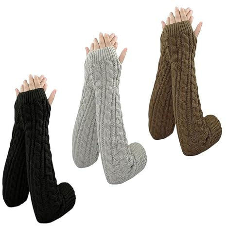PVFZXS 3 Paar Armstulpen Damen, Strick Halb Fingerlose Armstulpen, Pulswärmer Damen, Handstulpen Damen Unisex Winterhandschuhe Damenhandschuhe Handschuhe Winter Armwärmer
