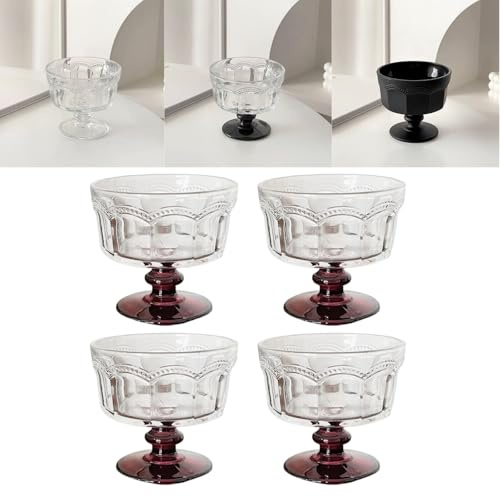 Boxonly Red Base High-Stem Ice Cream Cups (Set of 4) - Handmade Glassware for Ice Cream, Yogurt, and Desserts
