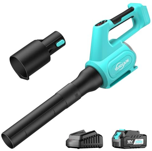 YARDCARE Laubbläser mit Akku und Ladegerät, Akku Gebläse mit Turbos+5-stufiges Luftgeschwindigkeit, Drehzahlregelung, 780m³/h, Abnehmbares Rohr, Leicht, Geeignet zum Entfernen von Laub&Sägemehl