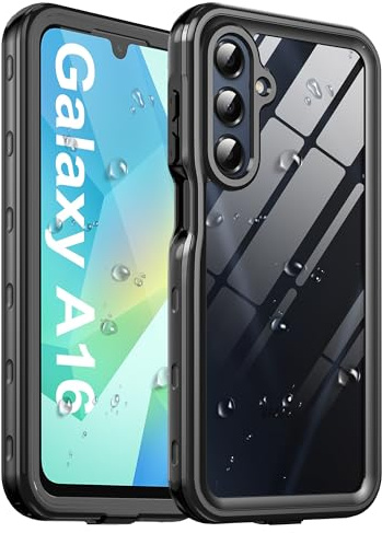 für Samsung Galaxy A16 wasserdichte Hülle mit integriertem Kamera- und Displayschutz, [IP68 wasserdicht] [Militärischer Fallschutz], 360° Vollschutz-Unterwasserhülle für A16 (Schwarz)