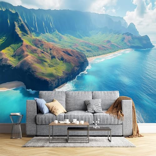 Blick Auf Die Berge Fototapete - Das Meer Der Insel - Größe 260X175Cm (Breite X Höhe) Wandtapete Tapete, Wandbild Wandtattoo Dekoration - Tapete, Kinderzimmer, Kindertapete