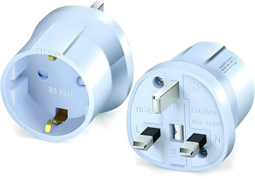 Double Dragon EU to UK Plug Adapter | European 2-Pin to UK 3-Pin Travel Adapter | Schuko & Europlug from France, Germany, Spain, Italy to UK Socket | BS8546 Certified, 13A Fused – White (1 Pack)