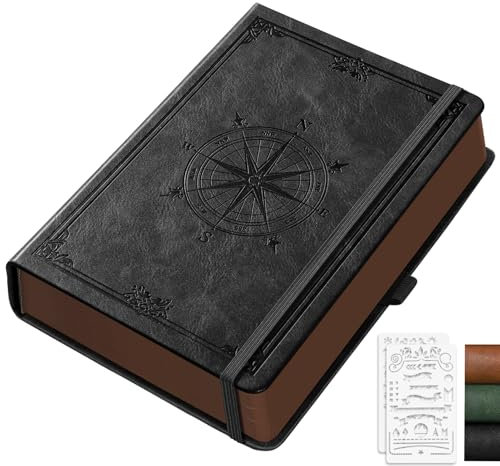 AUTEMPO Notizbuch Dotted A5, Leder Hardcover, 320 Seiten Bullet Dot Grid Journal, 100gsm Papier(14.5 x 21 cm), Skizzenbuch mit 1 Innentasche, Geeignet für Männer und Frauen, Schwarz