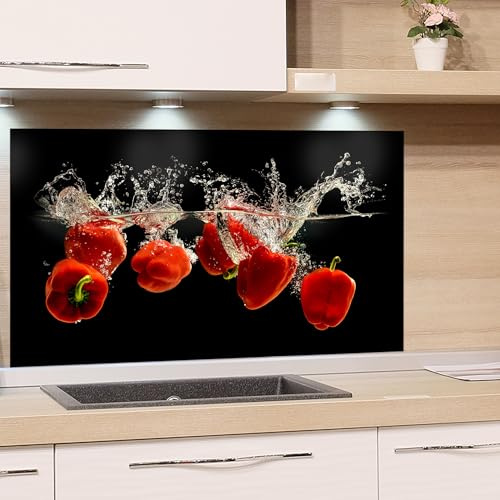 GRAZDesign Spritzschutz Küchenrückwand Glas 4mm | Glasrückwand für Küche mit Paprika-Motiv | Küchenpaneele Rückwandschutz - 80x40cm