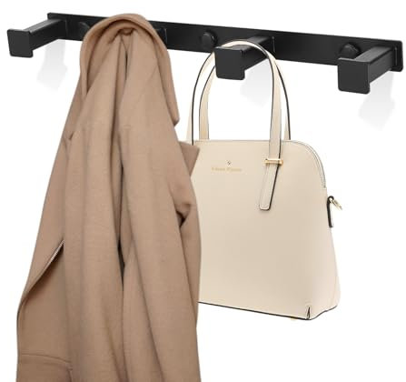 BATENGKEJI Perchero de Pared, Ganchos de Percheros Pared Negro, Percheros Colgadores de Puerta con 4 Ganchos para Colgador Ropa Toallas Albornoces en Dormitorio, Entrada, Cocina y Baño