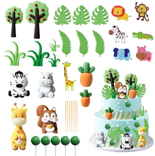 30 Pcs Decoración Tartas Animales, Decoración para Tartas de Cumpleaños