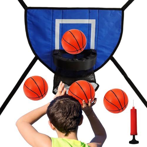 Vhjlfig 49 x 36 cm Basketballkorb, Trampolin, mit 4 Basketbällen und Pumpe für Kinder und Erwachsene, drinnen und draußen
