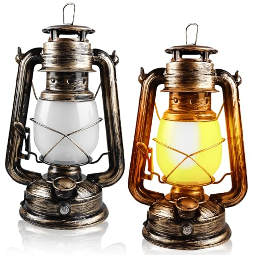 Set di 2 lanterne a LED vintage, ricaricabili USB, 4 modalità, dimmerabili, per esterni, con effetto fiamma, per giardino, terrazza, soggiorno, balcone