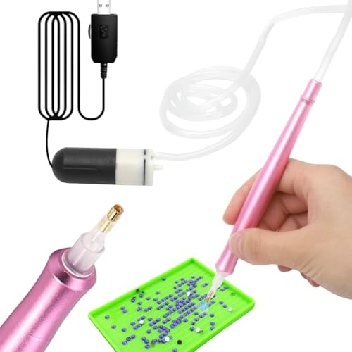 MIUUIPI Elektrisk diamantmålningspenna, diamantmålningstillbehör med förvaringsfack, vakuum Diamond Paint Pen hållbar och stark vidhäftningskraft, hållbar rosa