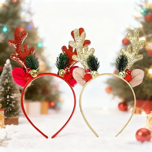 LIUYIDM Serre Tête Noel Ensemble 2 Pièces Serre Tete Renne Femme Fille Renne Accessoires Cheveux Adulte Accessoires de Bandeau Antler, Adapté aux Fêtes de Noël, Carnavals, Halloween