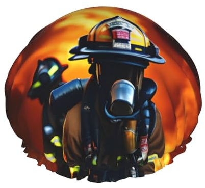 Bonnet de douche léger et réutilisable avec imprimé flammes de pompier pour homme et femme