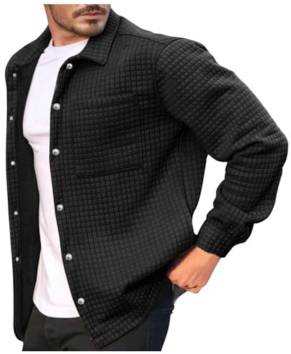 Veste d'hiver pour homme - Veste blouson pour homme et hiver - Veste chemise brossée à manches longues - Poche à revers - Couleur unie - Manteau, Noir , XL