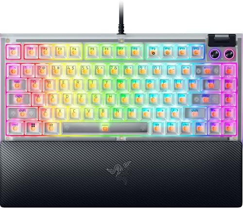 Razer BlackWidow V4 75% Phantom White - Hot-swap-fähige mechanische Gaming-Tastatur - Orange Tactile Switches - Medienrolle mit 2 dedizierten Medientasten - RGB - US Layout | Edition Phantom White