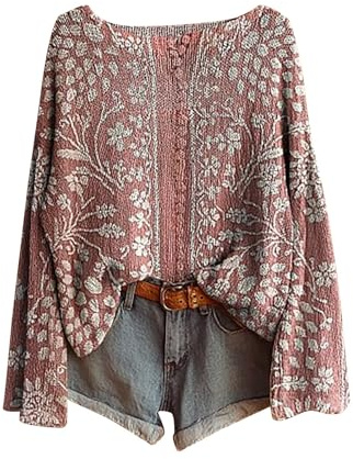 Suéter Oversize - Sudadera de manga larga con estampado floral, diseño de jacquard, talla grande, casual, ropa de 2025