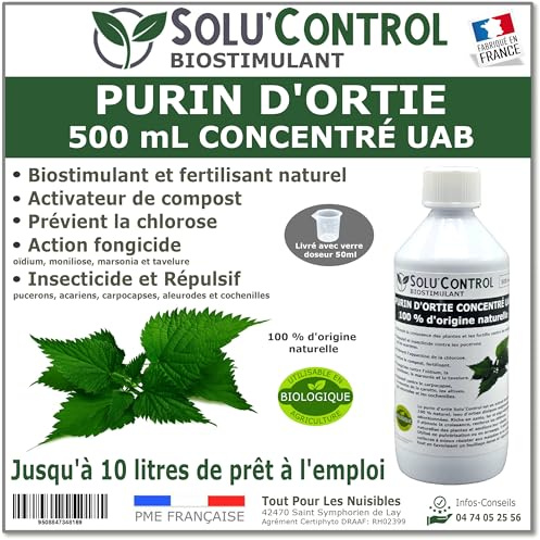 Purin d’Ortie Naturel Solu’Control UAB – 500 ml – Fongicide & Insecticide Végétal – Stimule la Croissance et Renforce les Plantes – Utilisable en Agriculture Biologique – Fabriqué en France