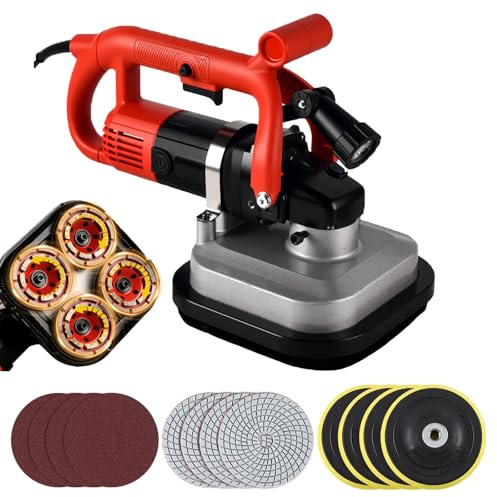 Levigatrice per cemento, levigatrice per pavimenti e pareti a 4 teste con luce LED, lucidatrice elettrica a diamante da 3600 W con controllo a 6 velocità, levigatrice per superfici in cemento