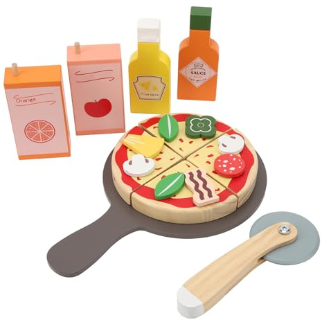 Fdit Wooden Pizza Toy Set Educational Pizza Play Food, High Simulation Toy with Cutter for Children