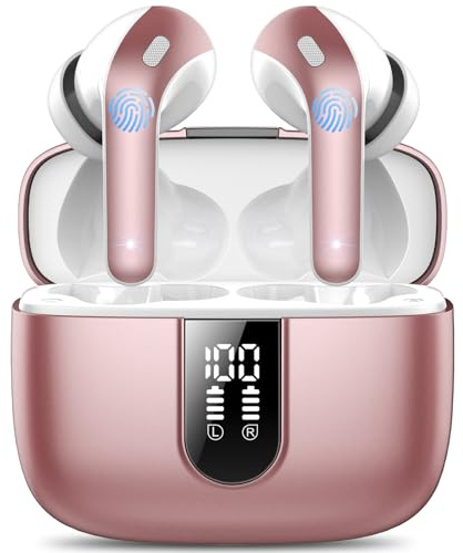 Ear Buds Wireless Earbuds, 50H Playtime Bluetooth Earbuds, Bluetooth Headphones 5.3, Bass Boost 85%, In Ear Headphones with 4 ENC Call Noise Cancelling Mics, Earbuds IPX7 Waterproof, USB-C Pale Rose