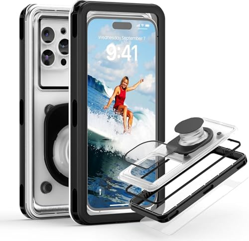 YIMONA Custodia impermeabile per cellulare, aggiornata IPX8 da 6,9 pollici, subacquea, per snorkeling, universale, impermeabile, schermo subacqueo touch, schermo Full HD (nero)