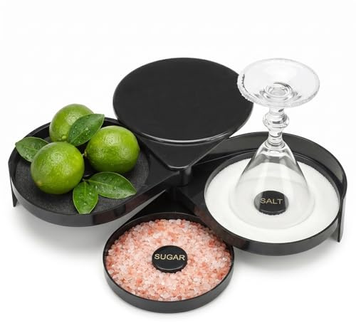 Professional 3-Tier Margarita Salt Rimmer Set - Bar Glass Rimmer with Sponge for Sugar & Lime Juice - Essential Cocktail Bartender Tools & Accessories for Home & Commercial Use