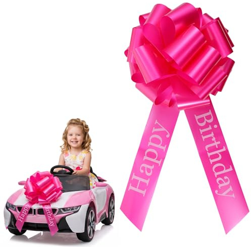 Quilax Groß Schleife für Auto,Happy Birthday Geschenkschleife Groß,30x60 cm | Riesige Autoschleife mit Saugnapf, Wiederverwendbare Schleife für Auto Deko Hochzeit Geburtstag Abschlussfeier