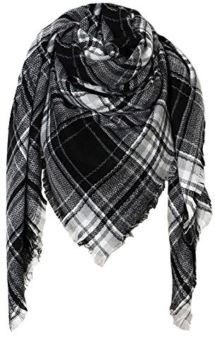 DELEY Rétro Plaid Tartan Foulard Automne Hiver Longue Écharpe Châle Étole Couvertures Noir Blanc