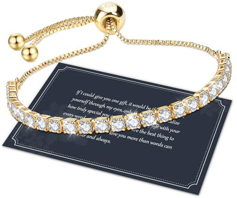 J.Fée Glitzer 5A Zirkonia Tennis Armband Damen Silber Tennisarmband Armbänder Damen Kristall Armband Geschenk für Weihnachten Muttertag Geburtstag Jahrestag mit Box, Silber Gold Rosegold