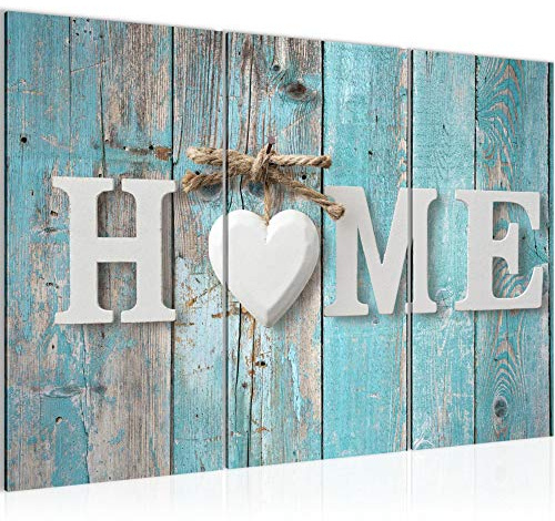 Runa Art Wandbilder Home Bild XXL Wohnzimmer Türkis Grau Holzoptik 120 x 80 cm 3 Teilig 014831b