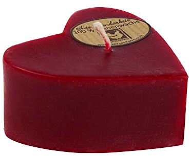 Kerzenfarm Hahn Bienenwachs-Herz rot (Bio) - Kerze - Unparfümiert - Indoor - Romantisch