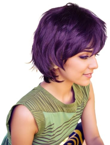 Prettyland peluca corta Fringy strata salvaje corte unisex púrpura oscuro C133