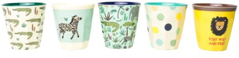 Rice Lot de 6 tasses incurvées en mélamine Motif jungle Bleu