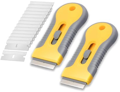 Bates- Razor Blade Scraper Tool, 2 Pack, 30 Extra Carbon Steel Blades, Anti-Slip Ergonomic Handle Design, Razor Scraper Set for Cleaning Window, Paint, Oven, Glass, Stove