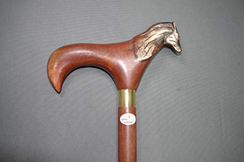 Bastón de senderismo de madera noble, latón, pomo de capitán, caballo, 92 cm