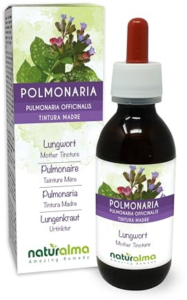 Lungenkraut (Pulmonaria officinalis) Kraut mit Blüten Alkoholfreier Urtinktur Naturalma - Flüssig-Extrakt Tropfen 120 ml - Nahrungsergänzungsmittel - Veganer