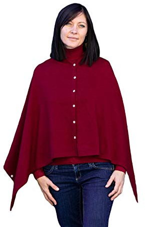 Marenza Poncho Bottoni Misto Cashmere Donna Made in Italy Lana Merino Cachemire Nero Beige Bianco Blu Grigio Maglia Mantella Scialle Taglia Unica Multiuso Abbigliamento Inverno Coprispalle (Bordeaux)